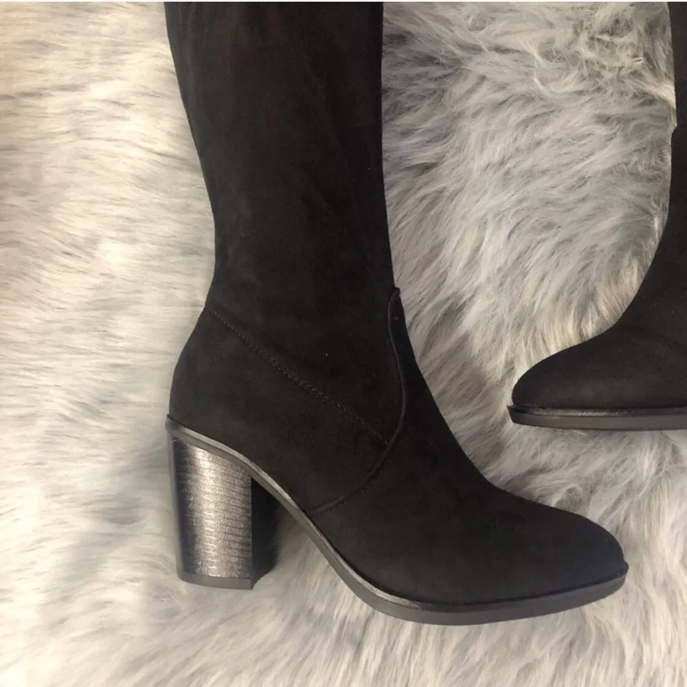 Black Over The Knee Boots, Chunky Heel
